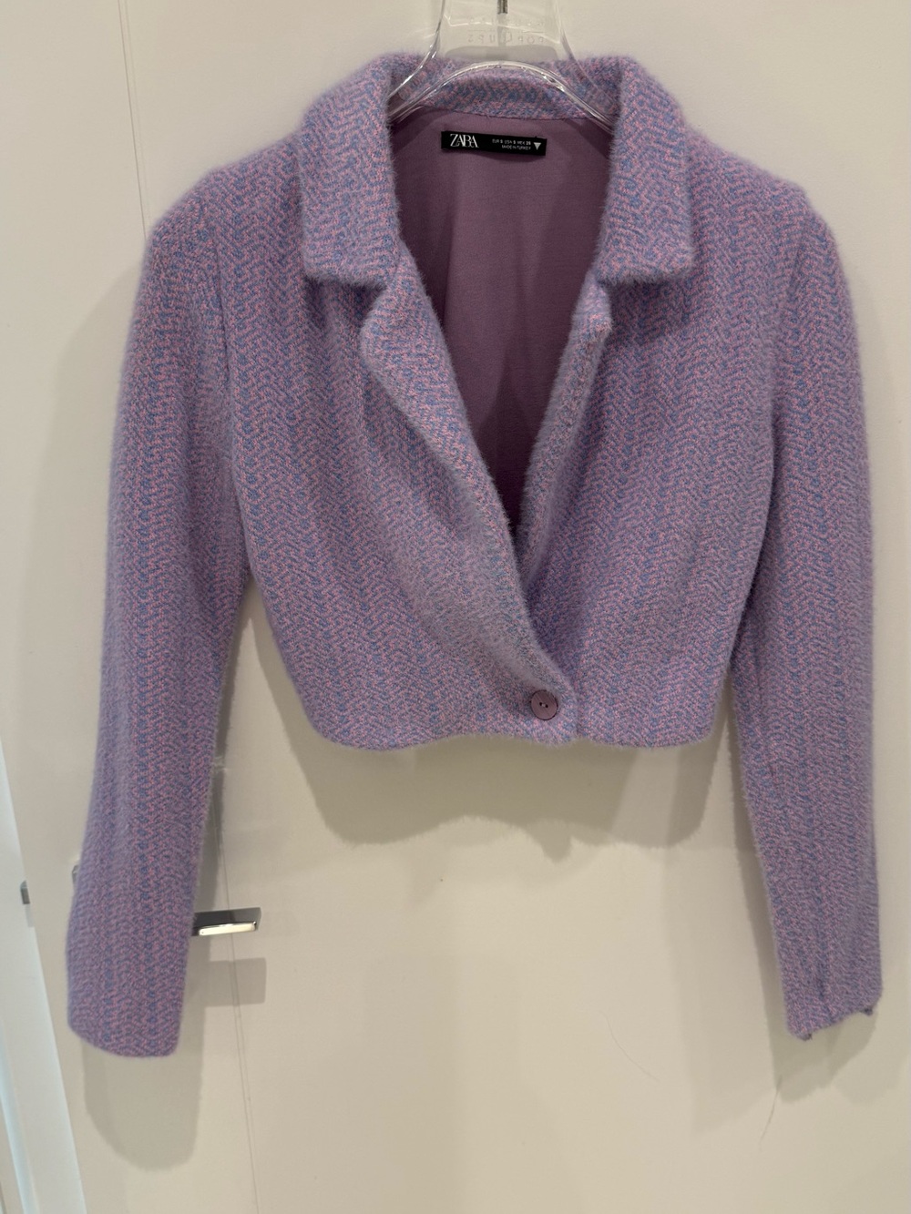 Zara Pastel Lilac Cropped Bouclé Blazer